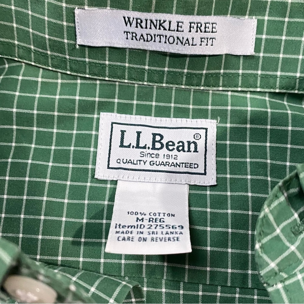 L L Bean Green Check Medium Wrinkle Free Mens Sle… - image 6